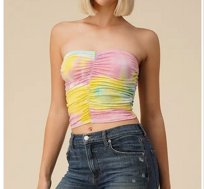 Ruched Tie-Dye Tube Top - HalfMoonMusic