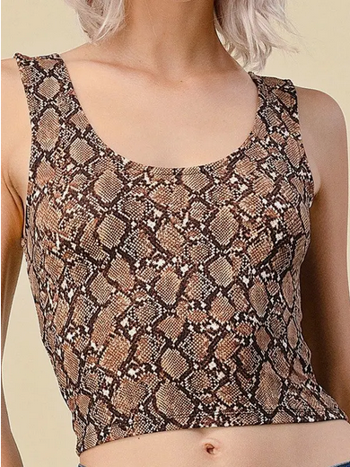 Scoop Neck Printed Cropped Tank Top - HalfMoonMusic