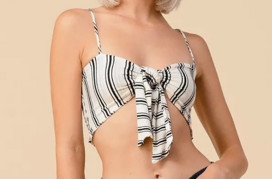 Front Tie Cropped Smocked Stripped Cami - HalfMoonMusic