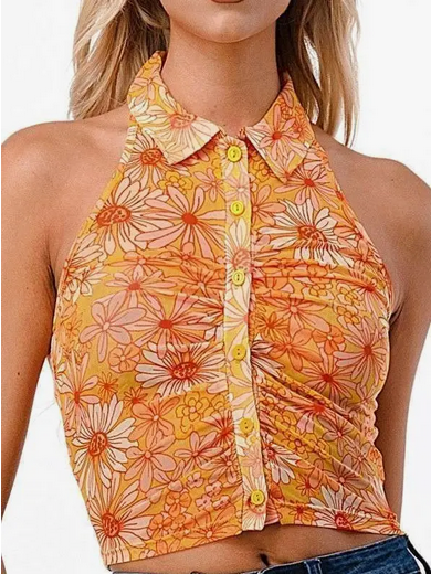 Sleeveless Button Down Ruched Tank Top - HalfMoonMusic