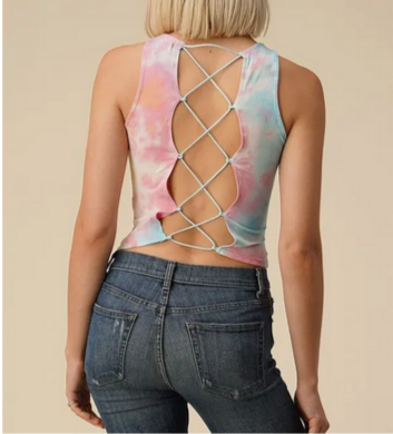 Tie-Dye Lace Back Tank Top - HalfMoonMusic
