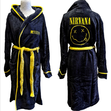 Nirvana Fleece Unisex Classic Smiley Face Embroidered Bath Robe - HalfMoonMusic
