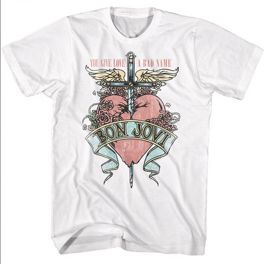 Men's Bon Jovi You Give Love a Bad Name Heart T-Shirt - HalfMoonMusic