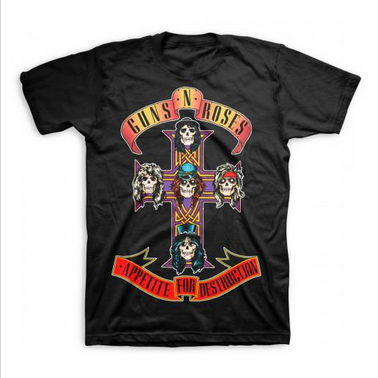 Men's Guns N' Roses Appetite For Destruction Skeleton Cross T-Shirt - HalfMoonMusic