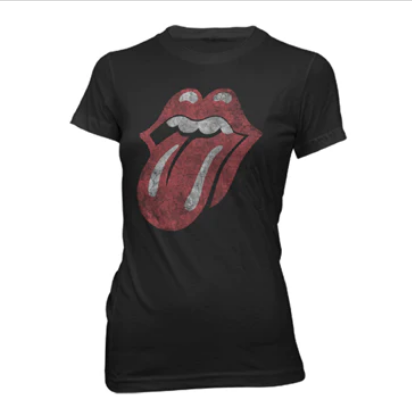 Juniors Distressed Rolling Stones Tongue T-Shirt - HalfMoonMusic