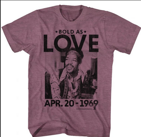 Men's Jimi Hendrix Bold As Love Maroon T-Shirt - HalfMoonMusic