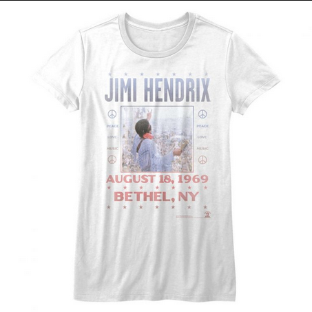 Women's Jimi Hendrix White Woodstock T-Shirt - HalfMoonMusic