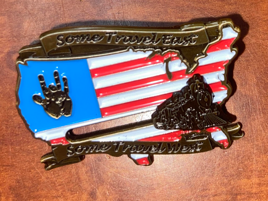 Some Travel East Sliding Train Hat Pin - HalfMoonMusic