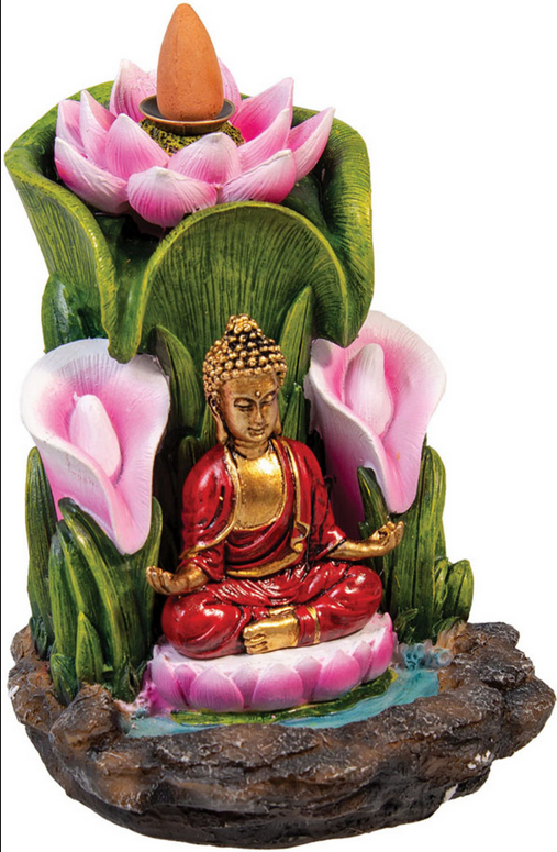 Buddha Lotus Flower Backflow Cone Incense Burner - HalfMoonMusic