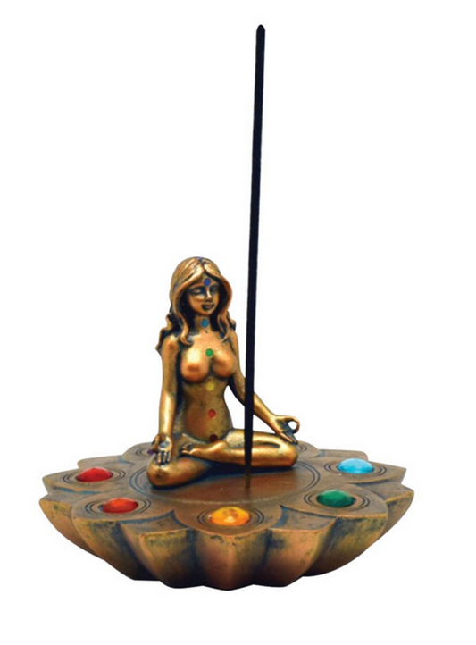 Bronze Chakra Stones Standing Incense Burner - HalfMoonMusic