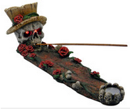 Skull W/ Roses Incense Burner - HalfMoonMusic