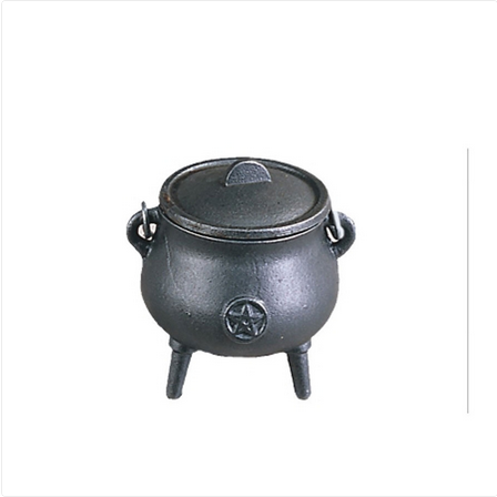 Cast Iron Pentagram Cauldron With Lid - HalfMoonMusic