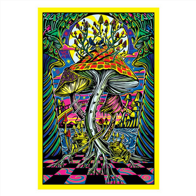 Magic Mushrooms Frog Checkerboard Tapestry - HalfMoonMusic