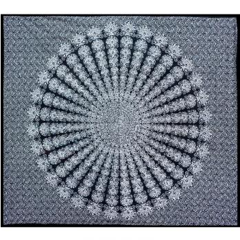 Black & White Peacock Feather Mandala Tapestry - HalfMoonMusic