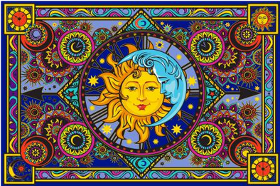 Sun and Moon Clock 45"x30" Tapestry - HalfMoonMusic