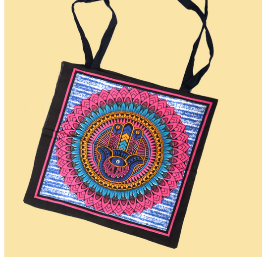 Hamsa Mandala Tote Bag - HalfMoonMusic