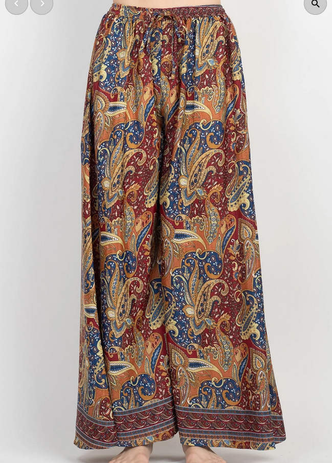 Women's Poly Silk Floral Paisley Palazzo Harem Pants - HalfMoonMusic