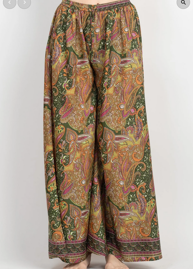 Women's Poly Silk Floral Paisley Palazzo Harem Pants - HalfMoonMusic