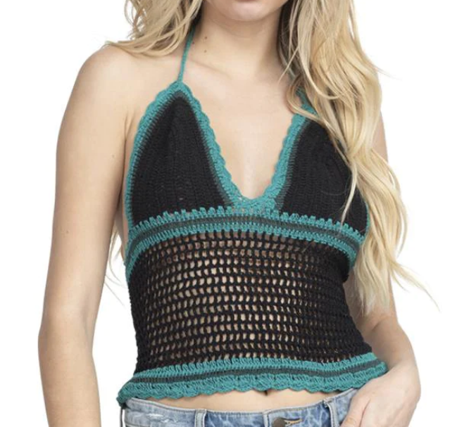 Women's Cotton Crochet Tri-Color Halter Top - HalfMoonMusic
