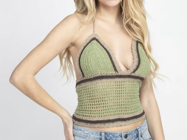 Women's Cotton Crochet Tri-Color Halter Top - HalfMoonMusic