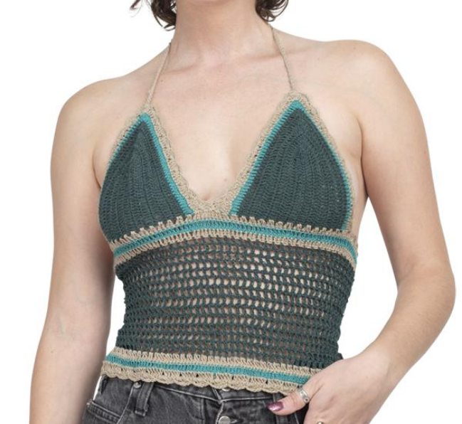 Women's Cotton Crochet Tri-Color Halter Top - HalfMoonMusic