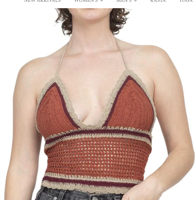 Women's Cotton Crochet Tri-Color Halter Top - HalfMoonMusic