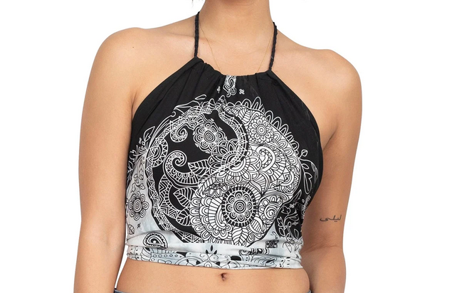 Women's Rayon Yin Yang Mandala Tie-Back Halter Top - HalfMoonMusic