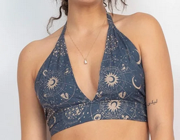 Women's Viscose Tie-Back Celestial Halter Top - HalfMoonMusic