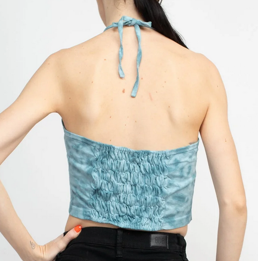 Women's Cotton Scrunchy Back Mushroom Print Tie-Dye Halter Top - HalfMoonMusic