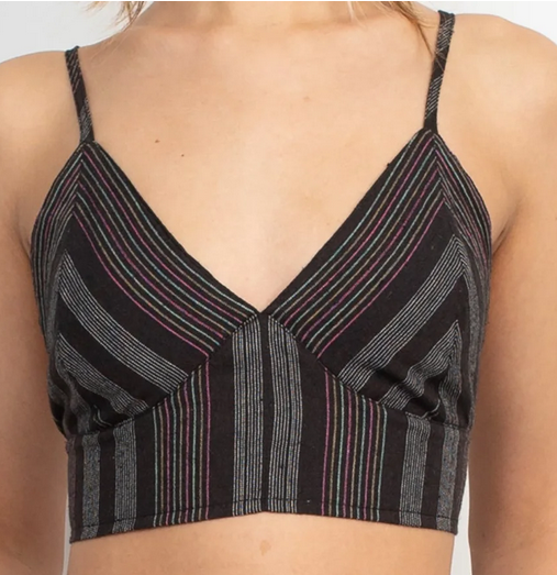 Women's Striped Tie-Back Bustier Strap Crop Top - HalfMoonMusic