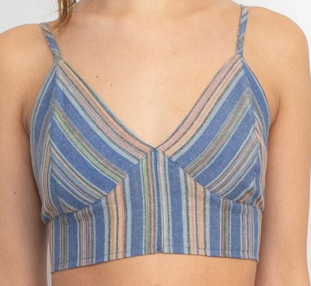 Women's Striped Tie-Back Bustier Strap Crop Top - HalfMoonMusic