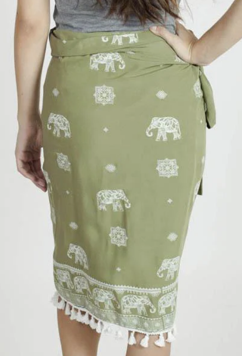 Women's Rayon Knee-Length Fringe Wrap Skirt - HalfMoonMusic