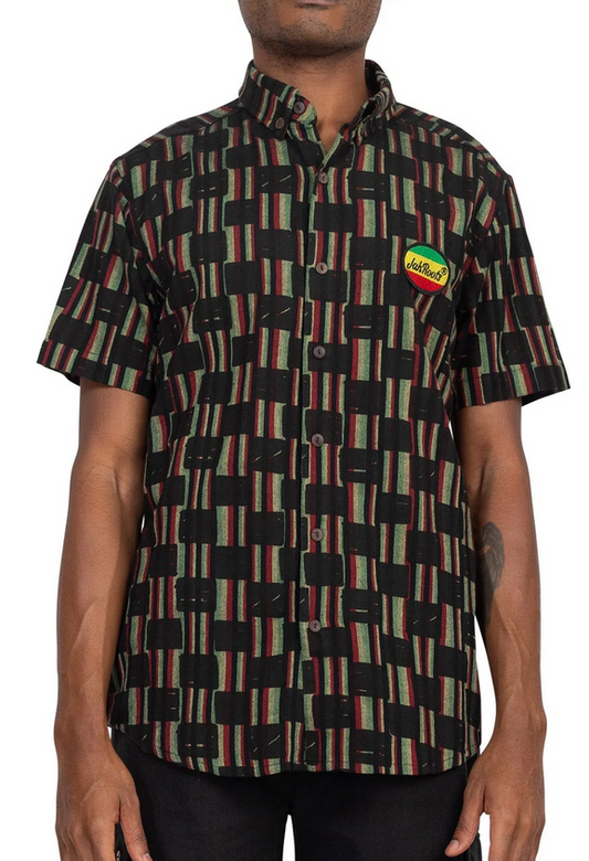 Men's Cotton Rasta Checkered Button-Down Shirt - HalfMoonMusic