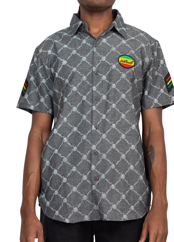 Men's Lion Diamond Pattern Rasta Button-Down Shirt - HalfMoonMusic