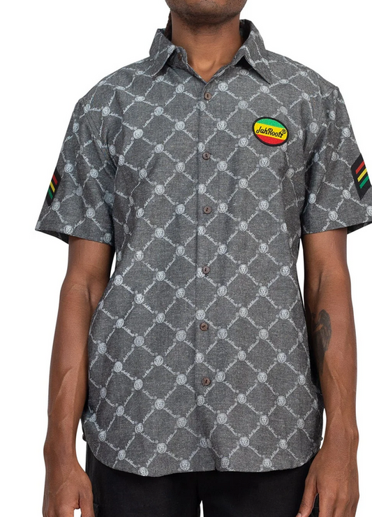 Men's Lion Diamond Pattern Rasta Button-Down Shirt - HalfMoonMusic
