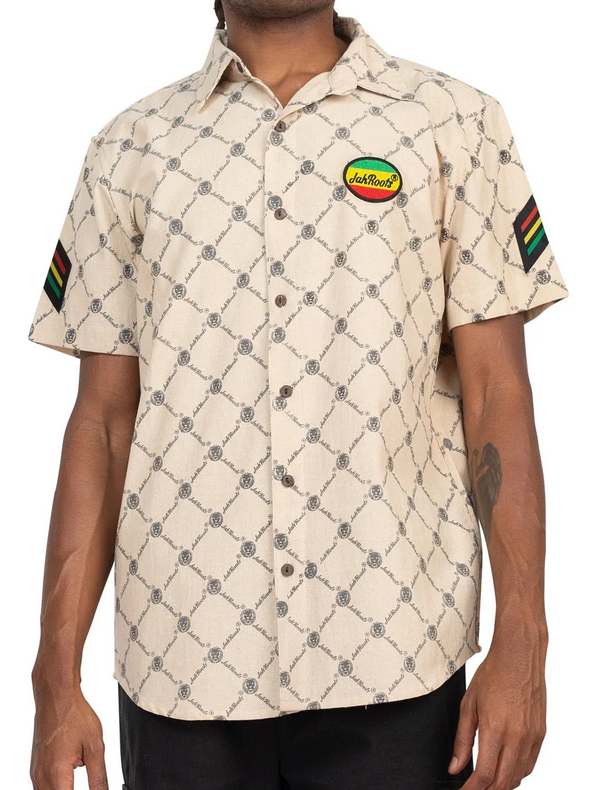 Men's Lion Diamond Pattern Rasta Button-Down Shirt - HalfMoonMusic