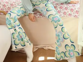 Women's Cotton Flower Power Hippie Bell Bottom Pants - HalfMoonMusic