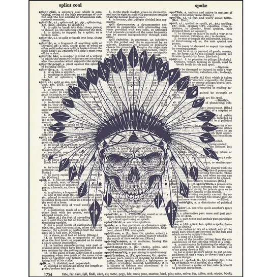 Native American Skull Dictionary Page Art Print - HalfMoonMusic