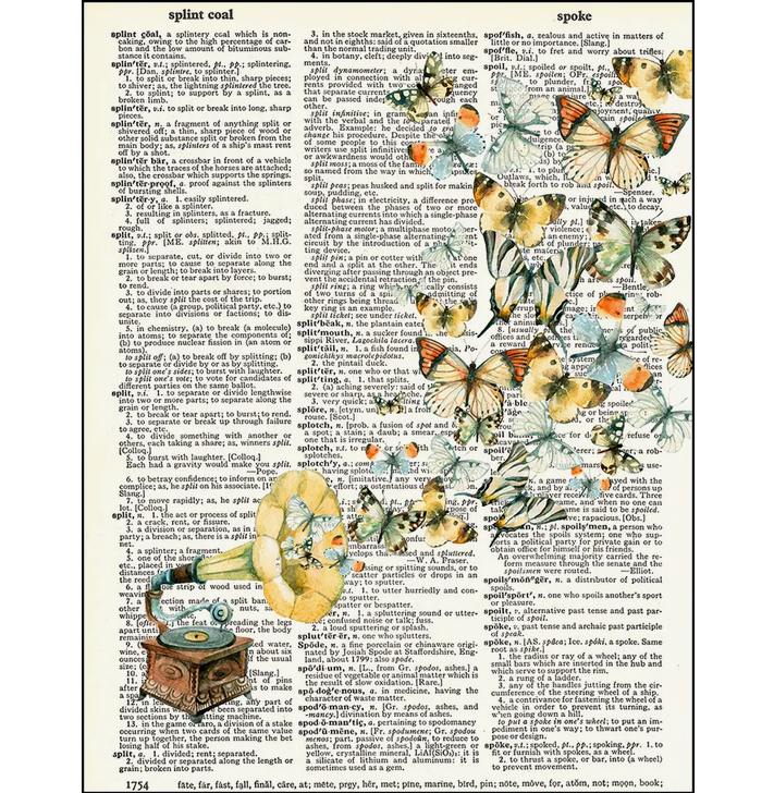 Old School Record Player Butterflies Dictionary Page Art Print - HalfMoonMusic