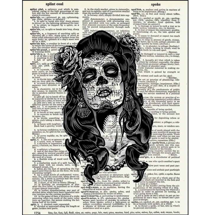 Day of the Dead Girl Dictionary Page Art Print - HalfMoonMusic
