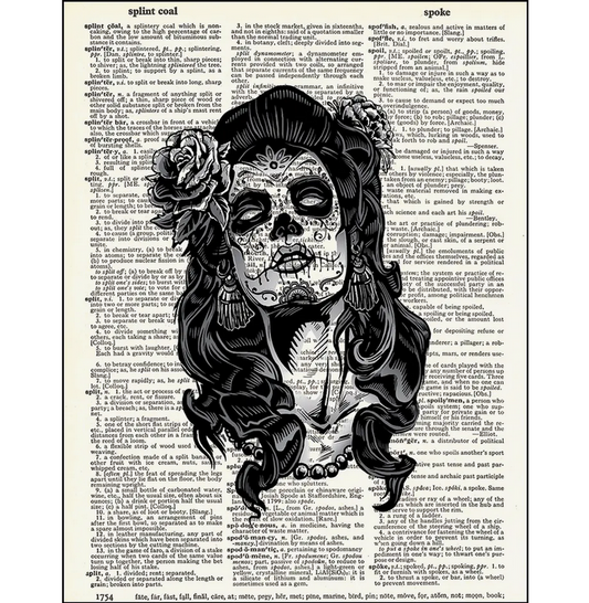 Day of the Dead Girl Dictionary Page Art Print - HalfMoonMusic