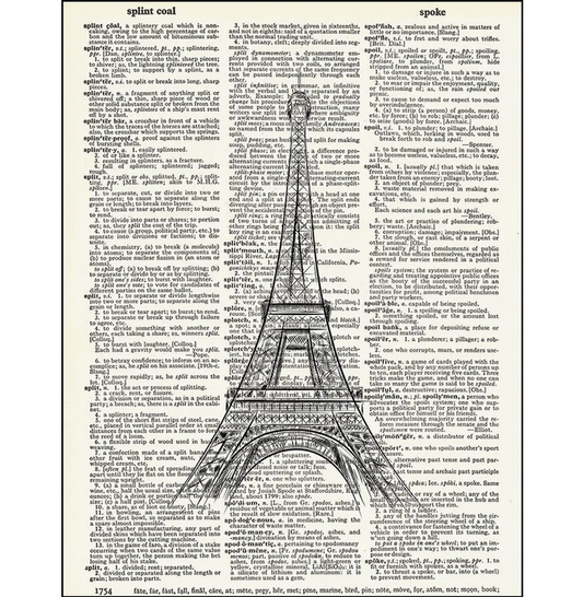 Eiffel Tower Dictionary Page Art Print - HalfMoonMusic