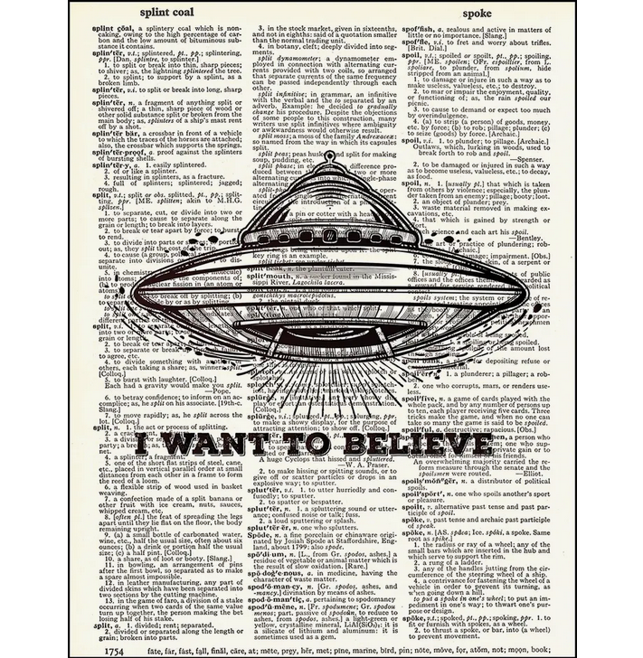 I Want To Believe UFO Dictionary Page Art Print - HalfMoonMusic