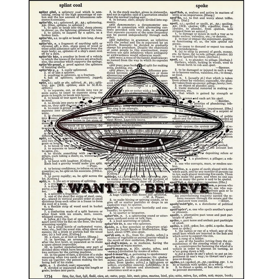 I Want To Believe UFO Dictionary Page Art Print - HalfMoonMusic
