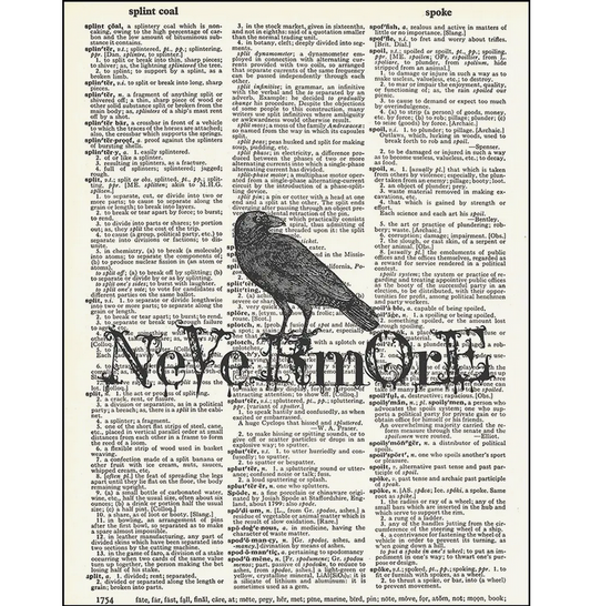 Nevermore Raven Poe Dictionary Page Art Print - HalfMoonMusic