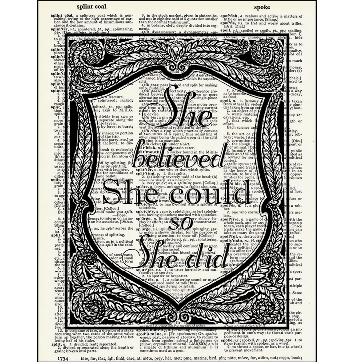 She Believed She Could Dictionary Page Art Print - HalfMoonMusic