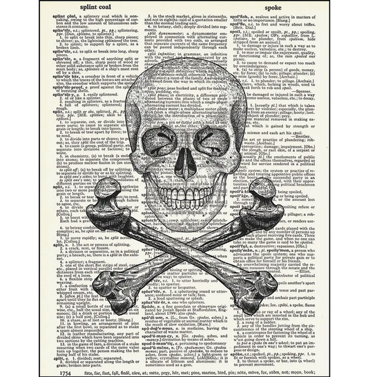Skull & Crossbones Dictionary Page Art Print - HalfMoonMusic