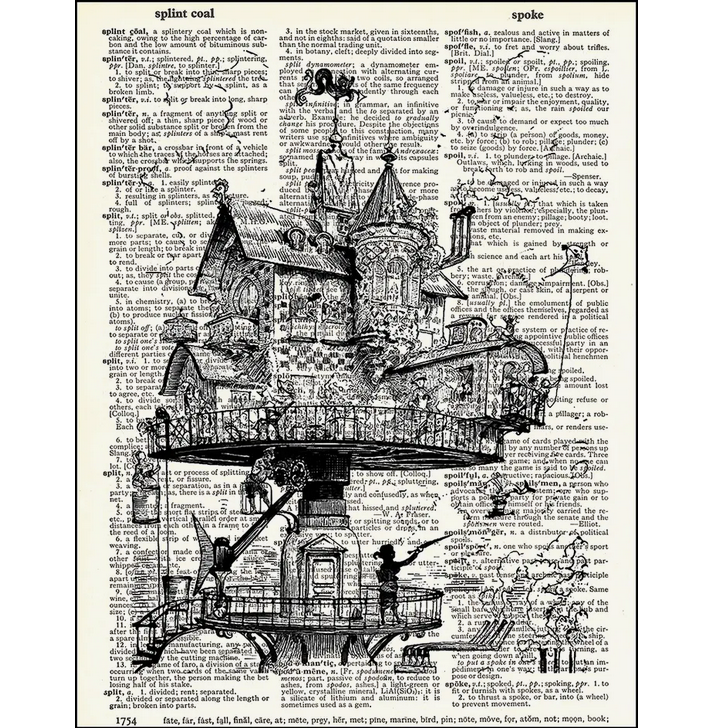 Steampunk Fantasy House Dictionary Page Art Print - HalfMoonMusic