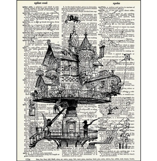 Steampunk Fantasy House Dictionary Page Art Print - HalfMoonMusic