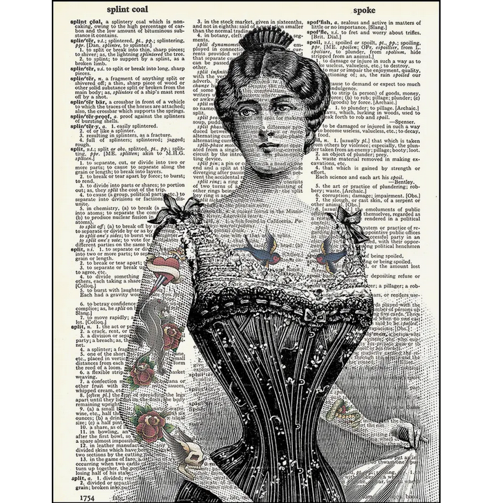 Victorian Tattoo Woman Dictionary Page Art Print - HalfMoonMusic